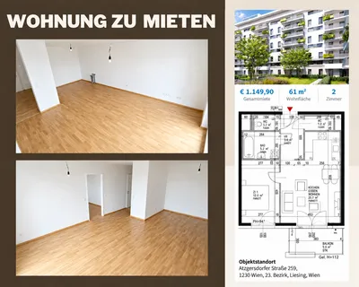 2-Zimmer-Wohnung mieten in Wien – 61 m², € 1.150 – Bild 3 von 7