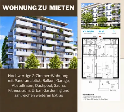 2-Zimmer-Wohnung mieten in Wien – 61 m², € 1.150