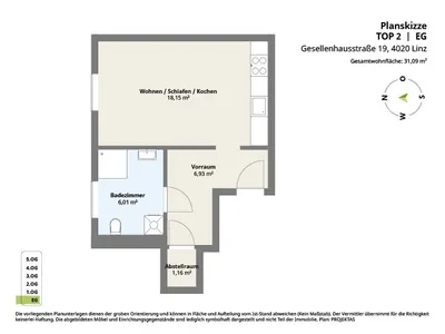 1-Zimmer-Wohnung mieten in Linz – 31,09 m², € 649 – Bild 6 von 6