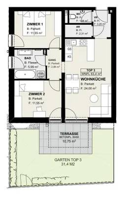 3-Zimmer-Wohnung mieten in Neunkirchen – 64 m², € 963 – Bild 3 von 13