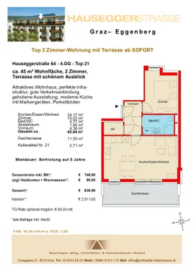 2-Zimmer-Wohnung mieten in Graz – 45,44 m², € 747 – Bild 20 von 20