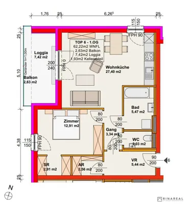 2-Zimmer-Wohnung kaufen in Wiener Neustadt – 62,06 m², € 267.500 – Bild 4 von 6