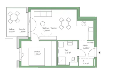 2-Zimmer-Wohnung mieten in Graz – 45,44 m², € 818 – Bild 1 von 5