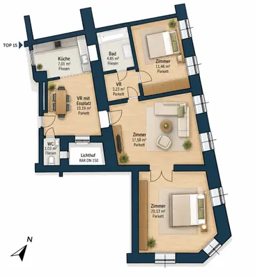 3-Zimmer-Wohnung mieten in Wien – 75,48 m², € 1.151 – Bild 14 von 14