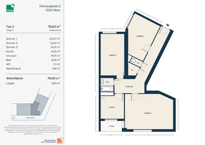 3-Zimmer-Wohnung mieten in Wien – 79,5 m², € 827 – Bild 2 von 15