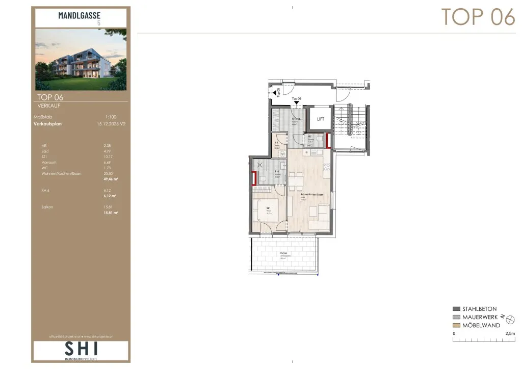 MANDLGASSE 5, TOP 06: 2-Zimmer-Wohnung mit XL Balkon im 1.OG - Ansicht 2