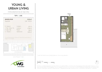 1-Zimmer-Wohnung mieten in Graz – 23,5 m², € 513 – Bild 2 von 7