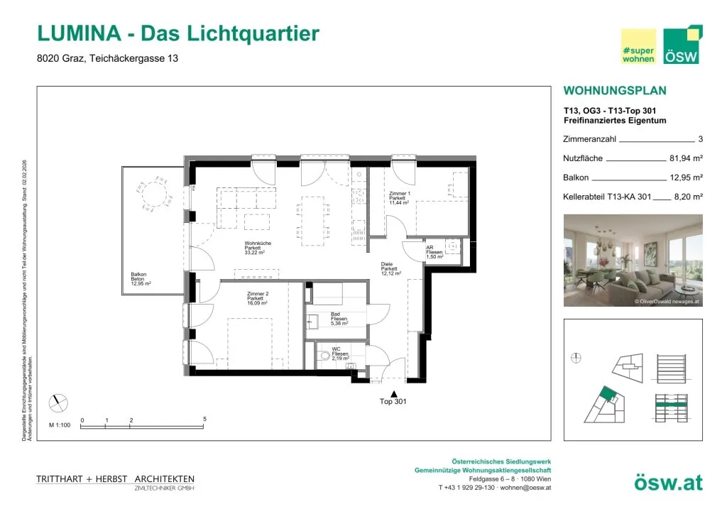 Neubauwohnung mit Balkon/Terrasse in Graz | LUMINA | Erstbezug - Ansicht 2