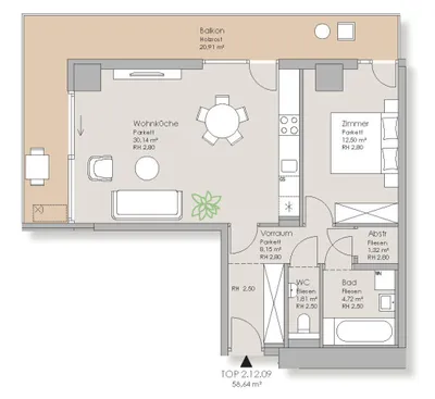 2-Zimmer-Wohnung mieten in Wien – 58,64 m², € 1.300 – Bild 25 von 25