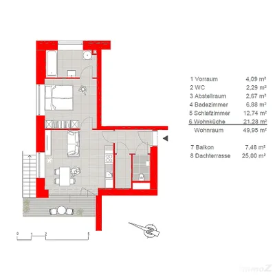 2-Zimmer-Wohnung mieten in Graz – 49,95 m², € 959