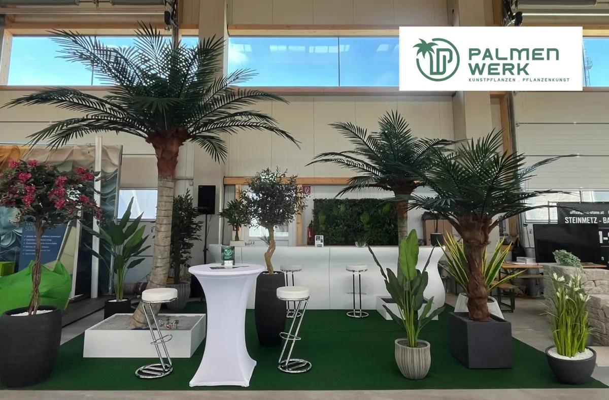 PALMENWERK / Kunstpalme / Außenbereich / UV-beständig / patentierte Palmwedel / Kunstpflanze / Outdoor / Kunstbaum / Palme / Therme / Gastro / Wellness / Pool / Garten / Gartengestaltung, € 1.490,- (3110 Afing)