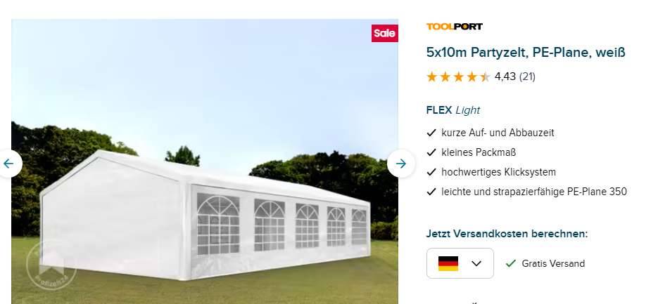 Zelt 5 x 10m von Toolport,  380,- (2130 Eibesthal) - willhaben