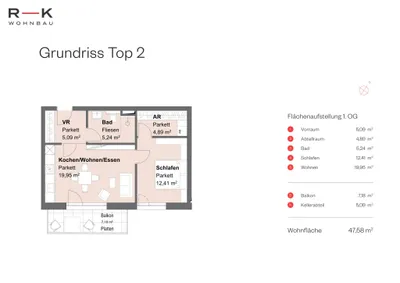 2-Zimmer-Wohnung kaufen in Salzburg Stadt – 47,58 m², € 428.000 – Bild 3 von 3