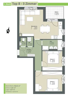 3-Zimmer-Wohnung kaufen in Tulln – 66,61 m², € 310.000 – Bild 7 von 22