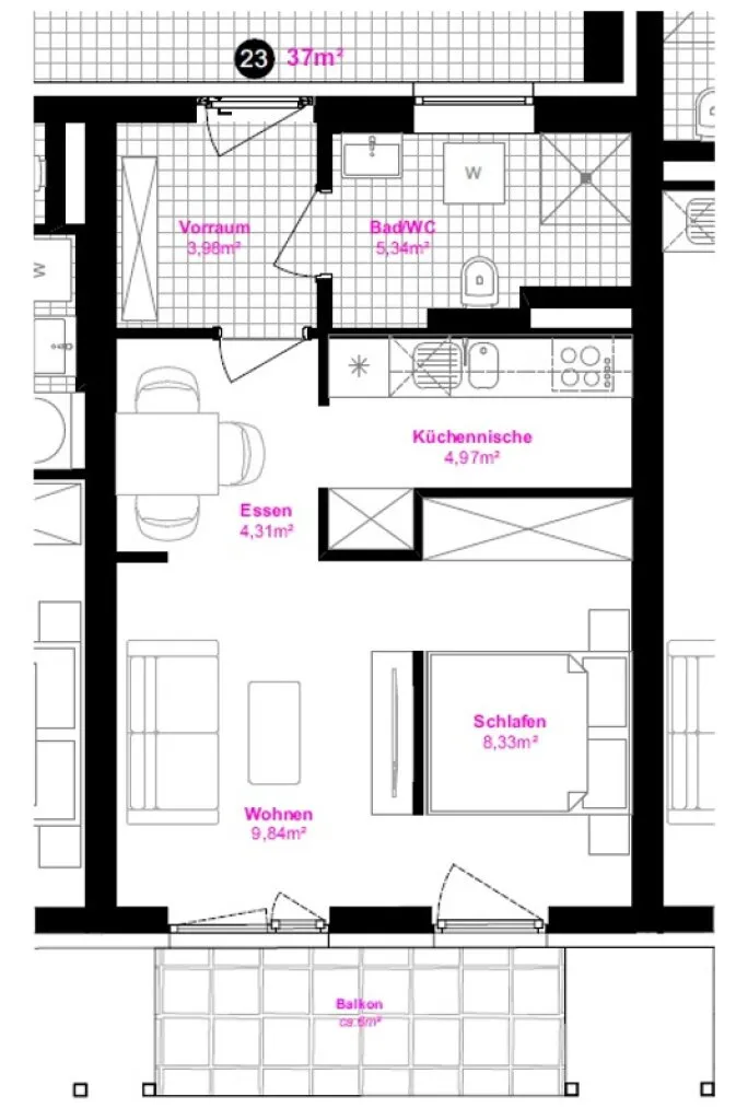 Moderne 1-Zi-Wohnung mit Balkon in Graz! - Ansicht 3