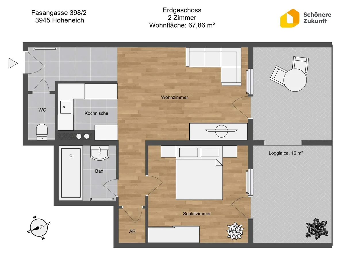 Günstige 2 Zimmerwohnung mit großer Loggia in Hoheneich - Widok 3