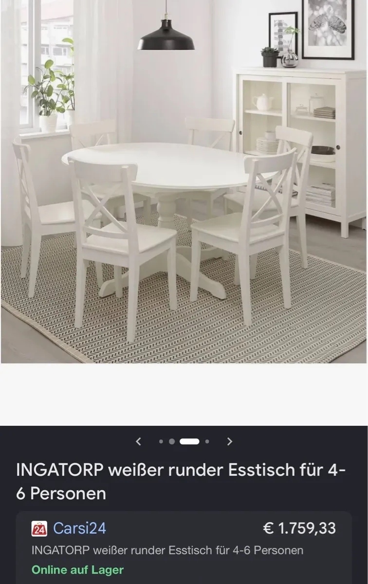 Runder Ikea Tisch ausziehbar + 4 Stühle / INGATORP weißer runder (ovaler) Esstisch für 4-6 Personen + 4 ROSENTORP Stühle, € 380,- (1070 Wien)