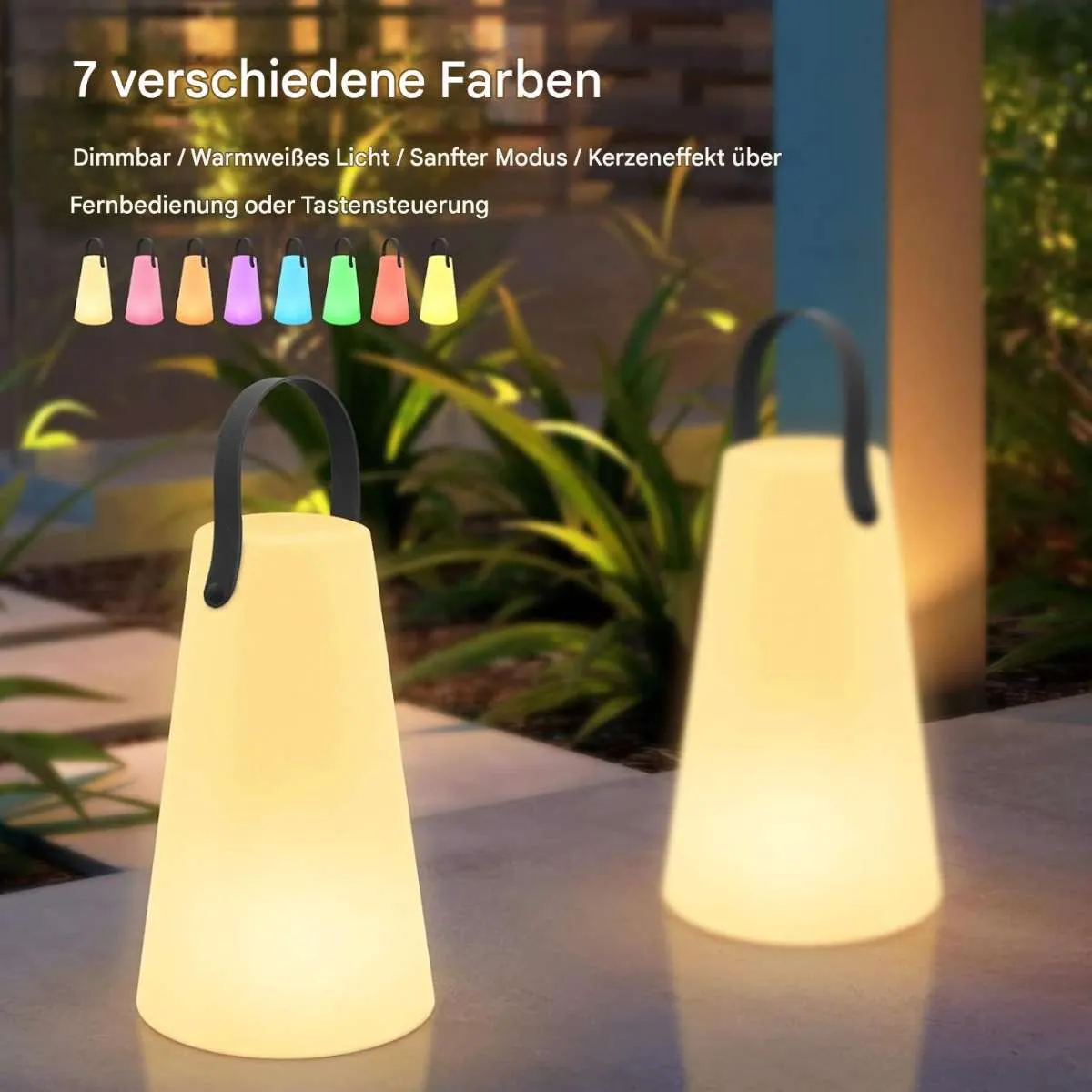 Outdoor Lampe Akku, 7 Farben RBG Dimmbar Led Tischlampe Kabellos USB Aufladung IP44 Wasserdichte, € 20,- (1110 Wien)