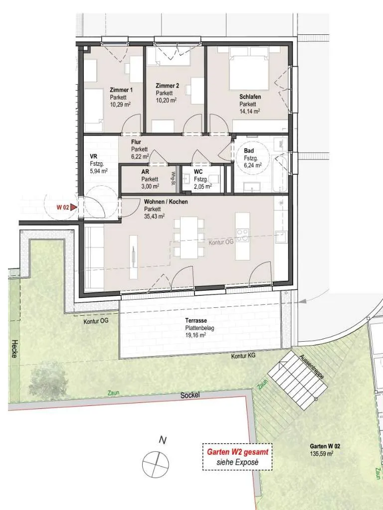 Sportplatzstraße W2: Komfortable 4-Zimmer Gartenwohnung in sonniger Wohnlage - Widok 2