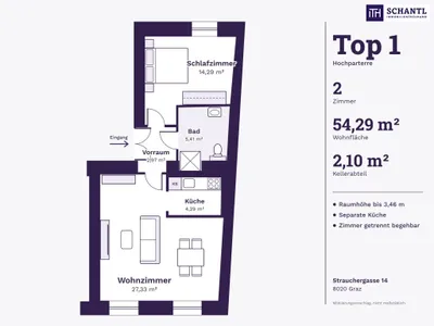 2-Zimmer-Wohnung kaufen in Graz – 54,29 m², € 215.000 – Bild 2 von 20