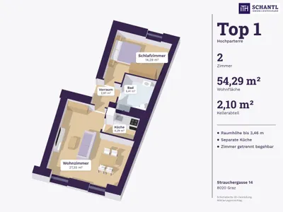 2-Zimmer-Wohnung kaufen in Graz – 54,29 m², € 215.000 – Bild 4 von 20