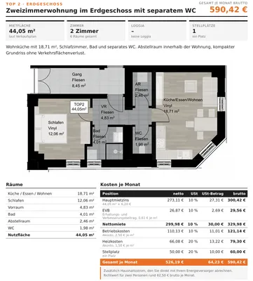 2-Zimmer-Wohnung mieten in Hartberg-Fürstenfeld – 44,05 m², € 590 – Bild 8 von 15