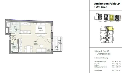 2-Zimmer-Wohnung mieten in Wien – 47 m², € 980 – Bild 2 von 11