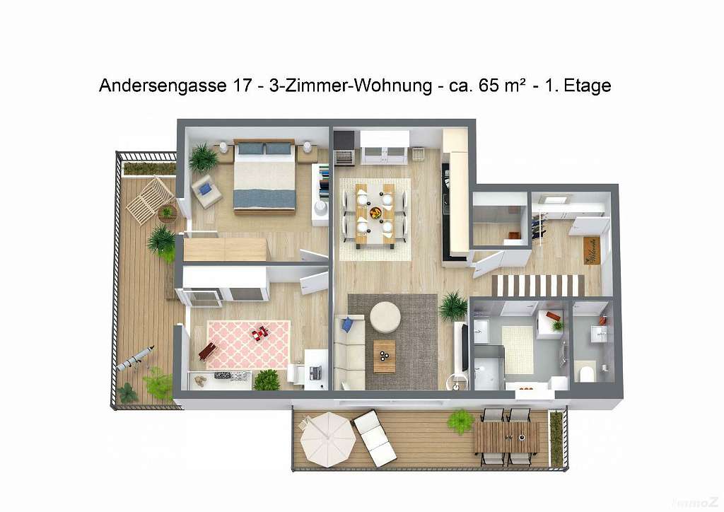 Große 3-Zimmer-Dachgeschosswohnung auf sold 2 Etagen