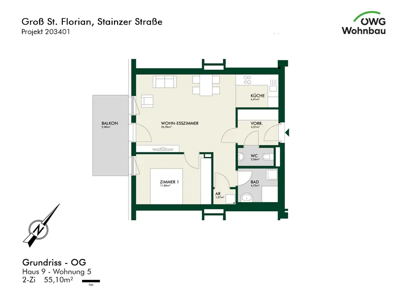 Lichtdurchflutete - 2-Zimmer-Wohnung im Obergeschoss mit Balkon - geförderte Miete - 2 Zimmer - Widok 2