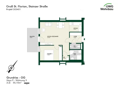 2-Zimmer-Wohnung mieten in Deutschlandsberg – 55,1 m², € 730 – Bild 2 von 3