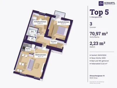 3-Zimmer-Wohnung kaufen in Graz – 70,97 m², € 285.000 – Bild 2 von 16