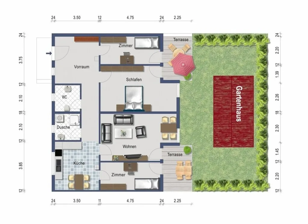 Vierzimmer Gartenwohnung - provisionsfrei ab sofort, Preis inkl. Heizung - Ansicht 2