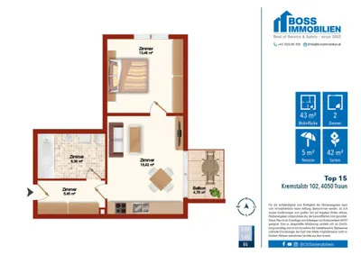 2-Zimmer-Wohnung mieten in Linz Land – 43,52 m², € 699 – Bild 15 von 15