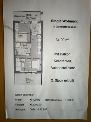 Wohnung mieten in Braunau am Inn – 34 m², € 400