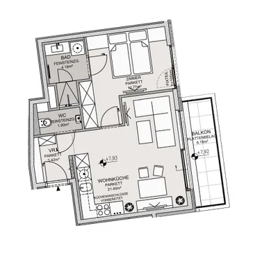 2-Zimmer-Wohnung mieten in Wien – 43,67 m², € 1.543 – Bild 7 von 7