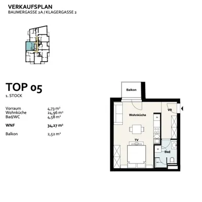 1-Zimmer-Wohnung kaufen in Wien – 34,27 m², € 235.000 – Bild 10 von 10