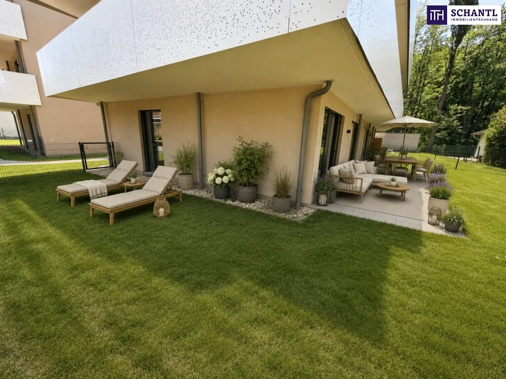 FIRE SALE!! Ein Stück Natur - ganz für sich allein! Das perfekte Familienparadies! Geniale Neubauwohnung mit WOW-Effekt! Riesiger Eigengarten und Terrasse + 4 Zimmer + Grün wohin das Auge reicht + L - Ansicht 3