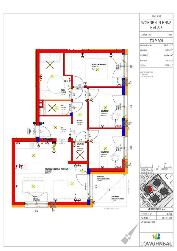 Neubau: geförderte 4-Raum Mietkaufwohnung in Enns Top 609 - Ansicht 3