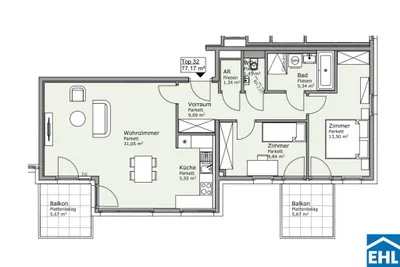 3-Zimmer-Wohnung mieten in Wien – 77,17 m², € 1.514 – Bild 4 von 4