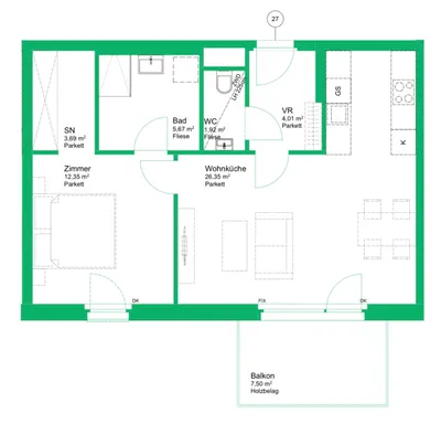 2-Zimmer-Wohnung mieten in Wien – 54 m², € 1.200 – Bild 4 von 4
