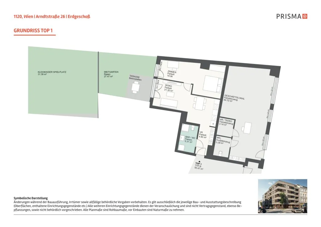 2-Zimmer Wohnung mit Terrasse und Garten - ideale Anlegerwohnung - Ansicht 3