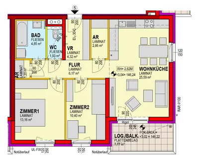 3-Zimmer-Wohnung mieten in Gänserndorf – 70,48 m², € 674 – Bild 2 von 2