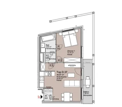 2-Zimmer-Wohnung mieten in Wien – 46,87 m², € 980 – Bild 8 von 8