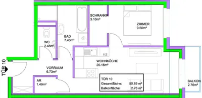 2-Zimmer-Wohnung kaufen in Wien – 50,89 m², € 267.397 – Bild 12 von 12