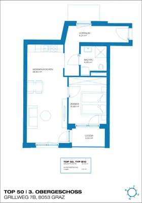 2-Zimmer-Wohnung mieten in Graz – 51,68 m², € 680 – Bild 7 von 7