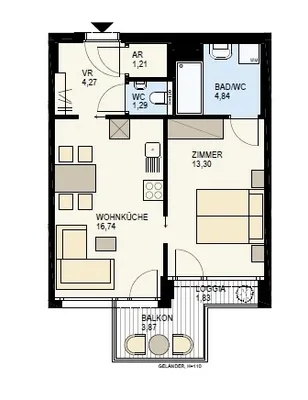 2-Zimmer-Wohnung kaufen in Wien – 43,48 m², € 499.600 – Bild 2 von 10