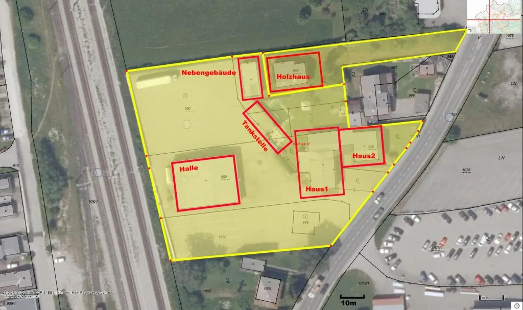 7133m² Betriebsliegenschaft - Betriebshalle, Wohnhäuser, Büro, Garagen, Betriebstankstelle, Baugrund - Projekt für große Arbeiterunterkunft - Ansicht 3