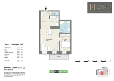 2-Zimmer-Wohnung kaufen in Wien – 54,6 m², € 339.300 – Bild 13 von 13