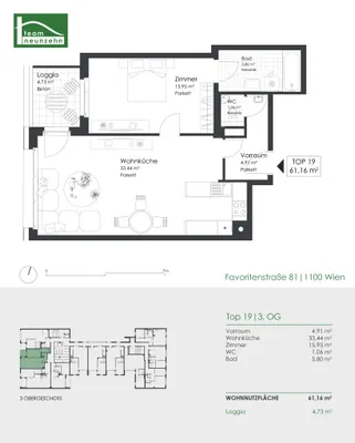 2-Zimmer-Wohnung mieten in Wien – 59,8 m², € 1.065 – Bild 11 von 11
