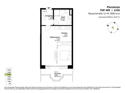 2-Zimmer-Wohnung mieten in Linz – 47,28 m², € 999 – Bild 9 von 9